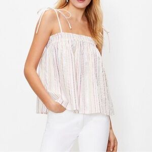 NWT LOFT Shimmer Bow Strap Striped Tank Top
